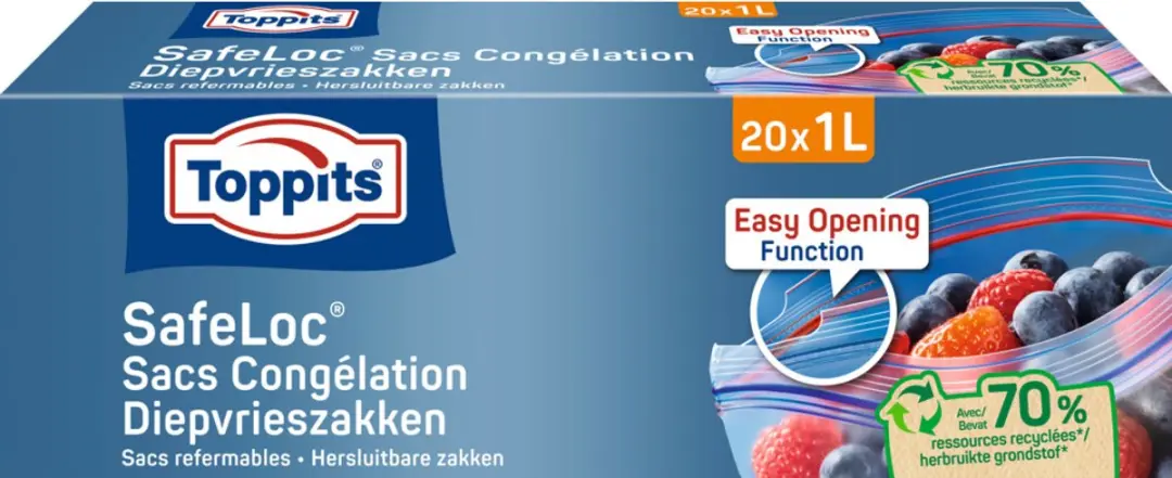 Toppits Safeloc Diepvrieszakken 1L - 60 Stuks (3x20)