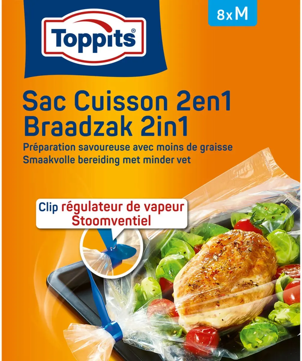 Toppits Braad- & Stoomzakken M 8 Stuks - 2-in-1