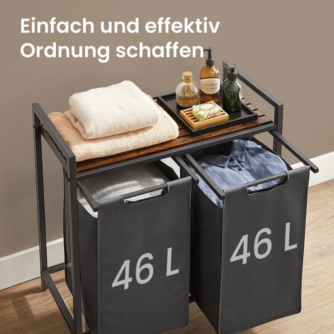 Songmics Wasmand 2 Compartimenten 92L - Met Plank