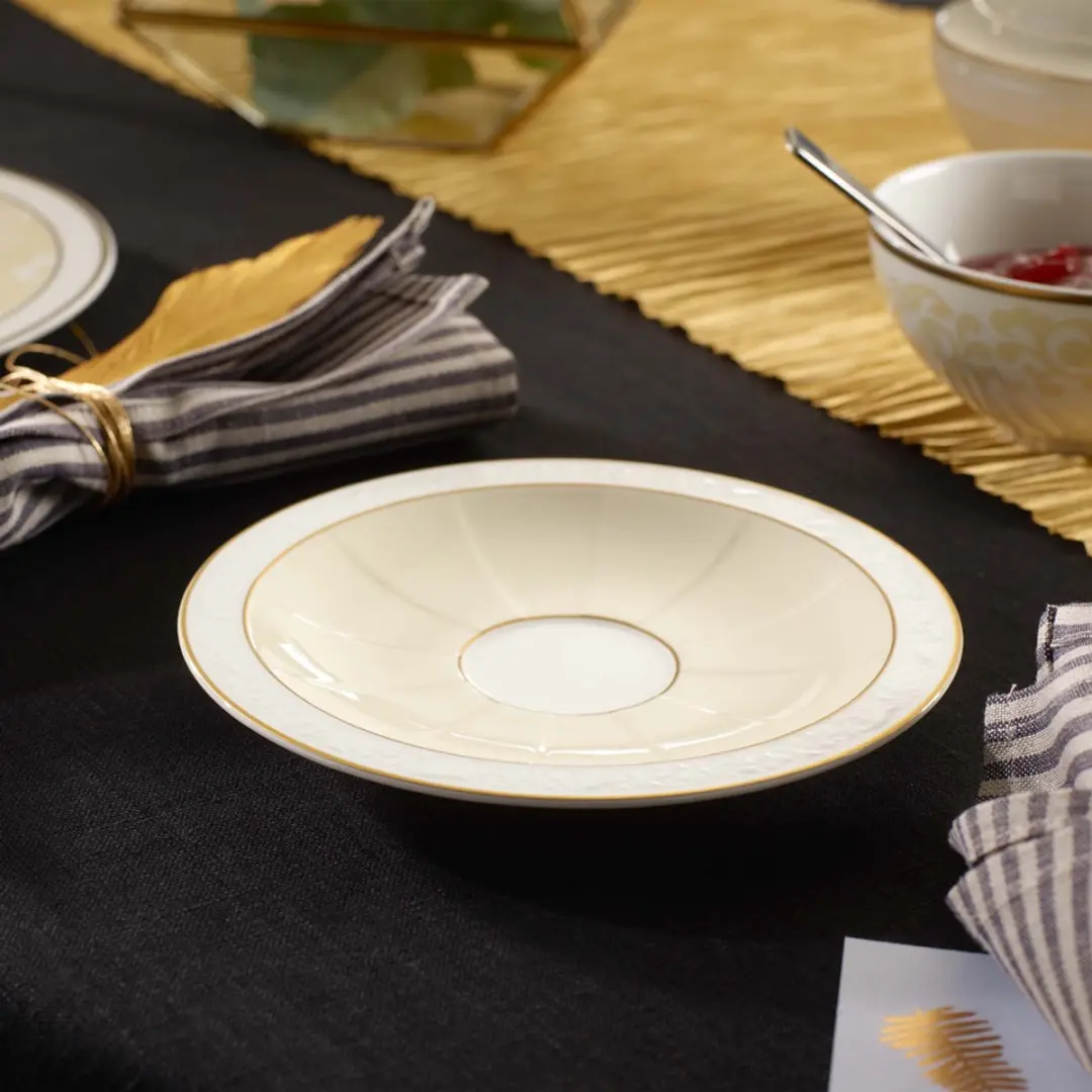 Villeroy & Boch Ivoire Koffie/Thee-onderzetters 16cm - 6 Stuks - Wit-Goud