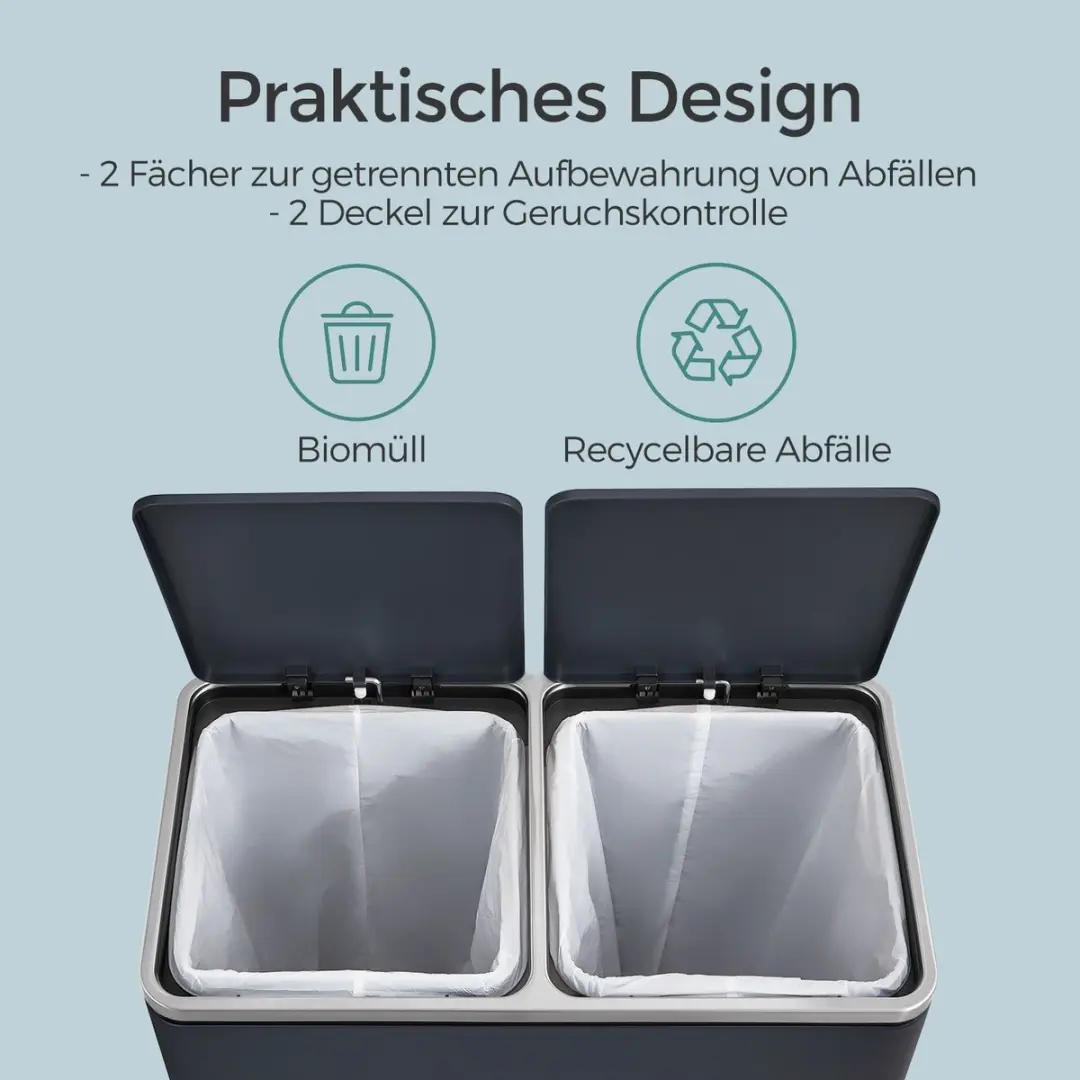 Songmics Vuilnisbak 2x30L - 2 Vakken - Zwart