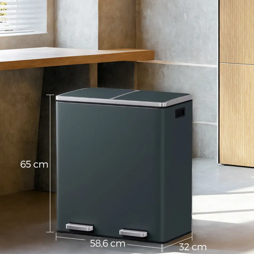 Songmics Vuilnisbak 2x30L - 2 Vakken - Zwart