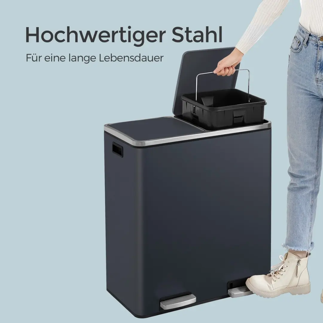 Songmics Vuilnisbak 2x30L - 2 Vakken - Zwart