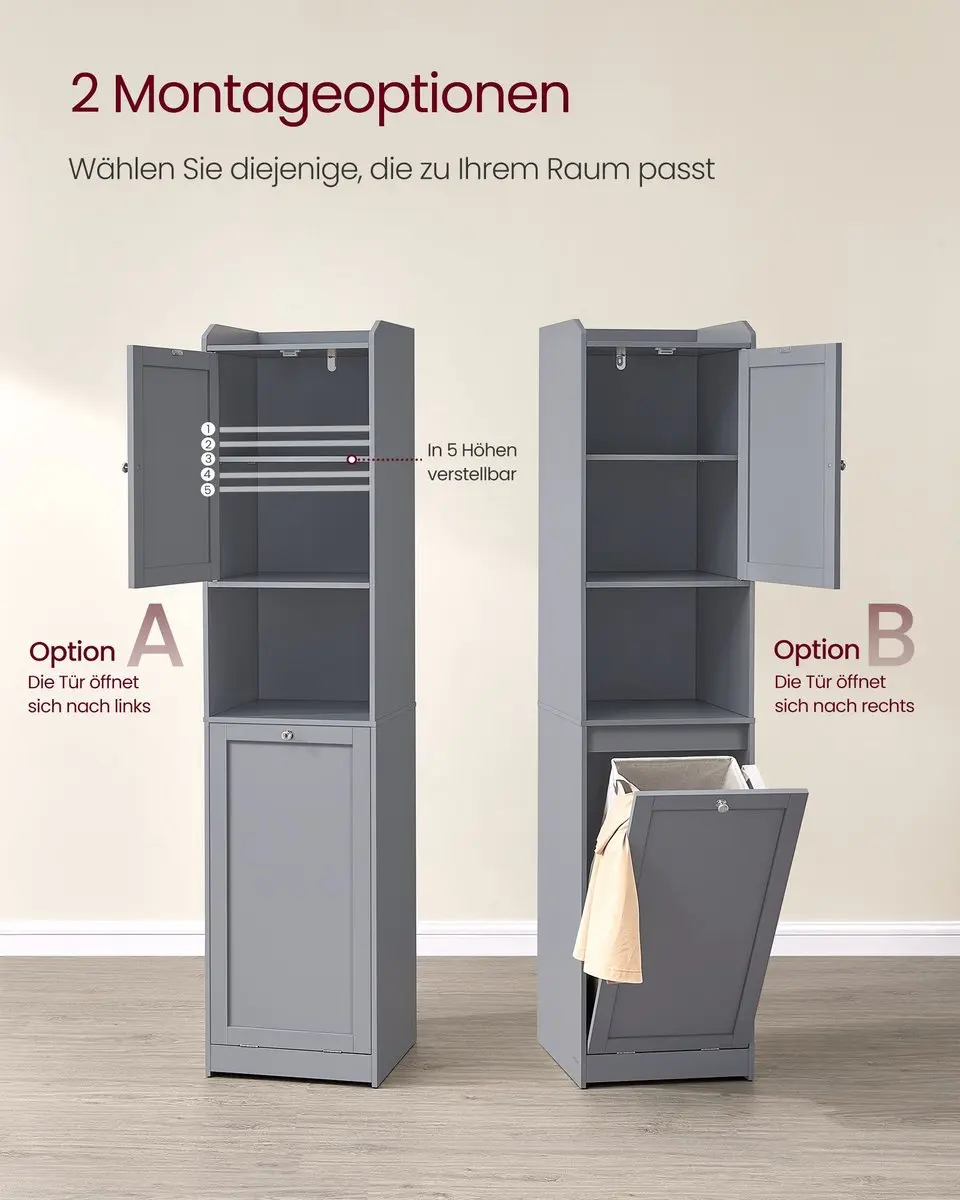 Songmics Badkamerkast met Wasmand - 48L - Grijs