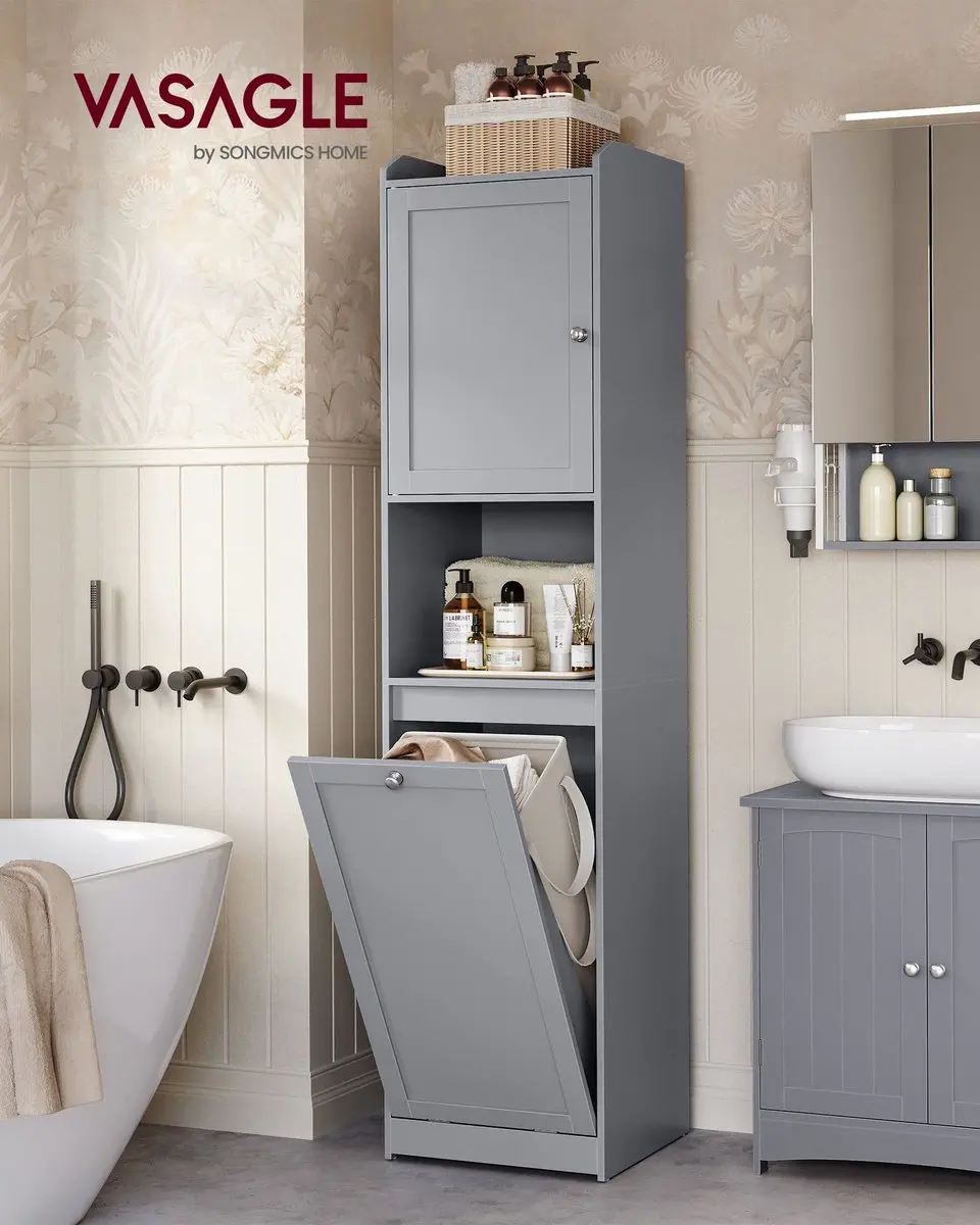 Songmics Badkamerkast met Wasmand - 48L - Grijs