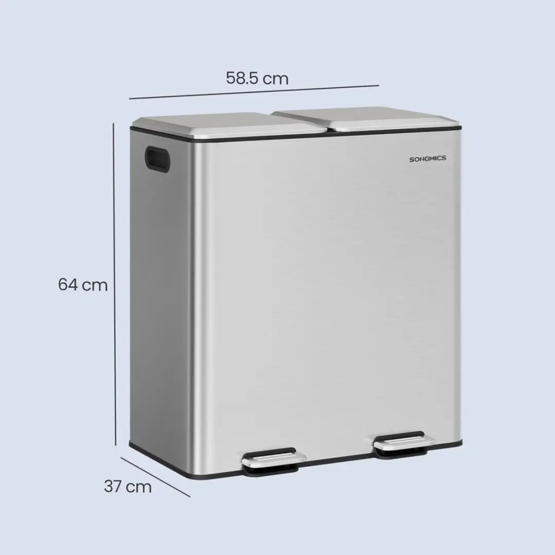 Songmics Keukenafvalbak 2x30L - Roestvrij staal - 2 Compartimenten - Zwart