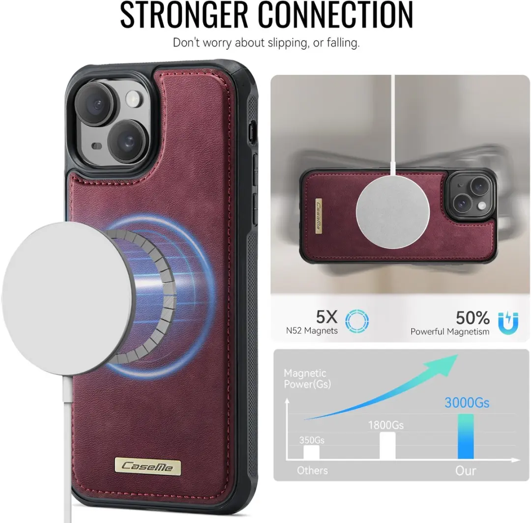 CaseMe C69 Leather Back Cover iPhone 14 - MagSafe Rood
