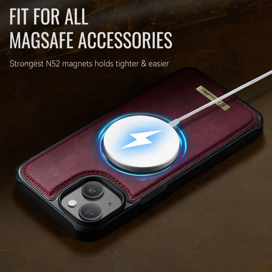CaseMe C69 Leather Back Cover iPhone 15 - MagSafe Rood