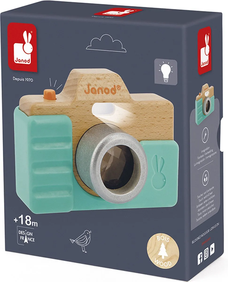 Janod Fotocamera 5381 - Houtkleurig/Turquoise - afbeelding 6 van 6