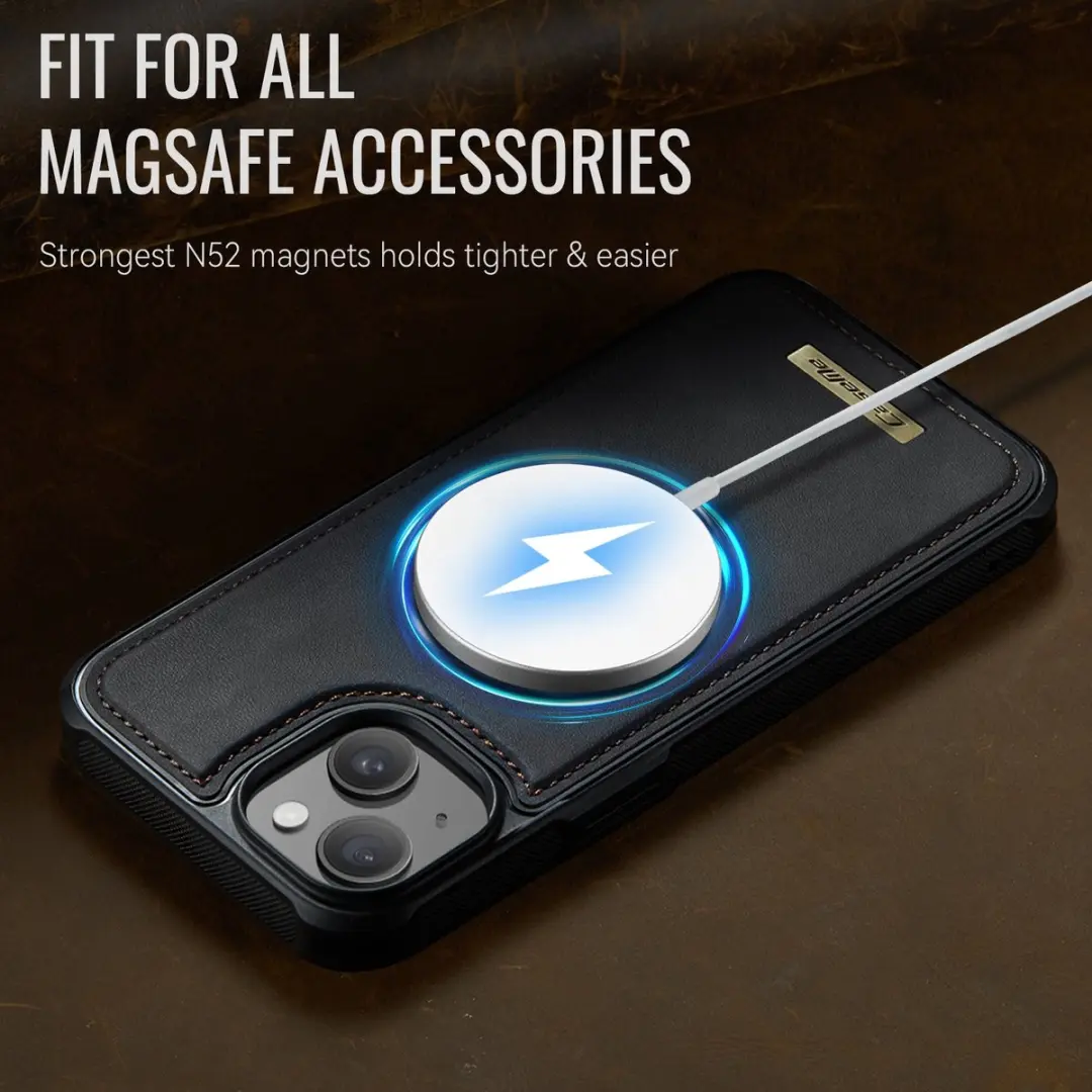 CaseMe C69 Leather Back Cover iPhone 13 - MagSafe - Zwart