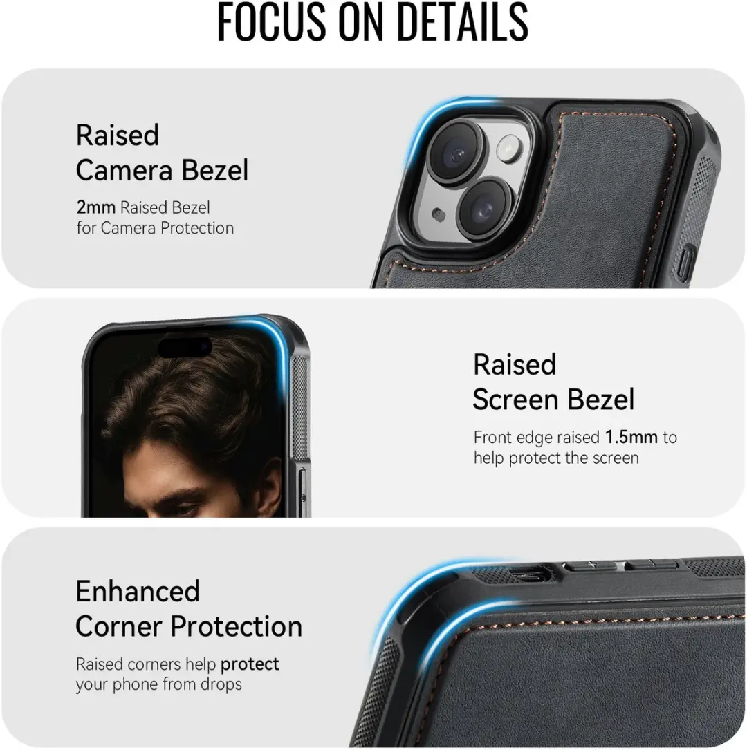 CaseMe C69 Leather Back Cover iPhone 13 - MagSafe - Zwart