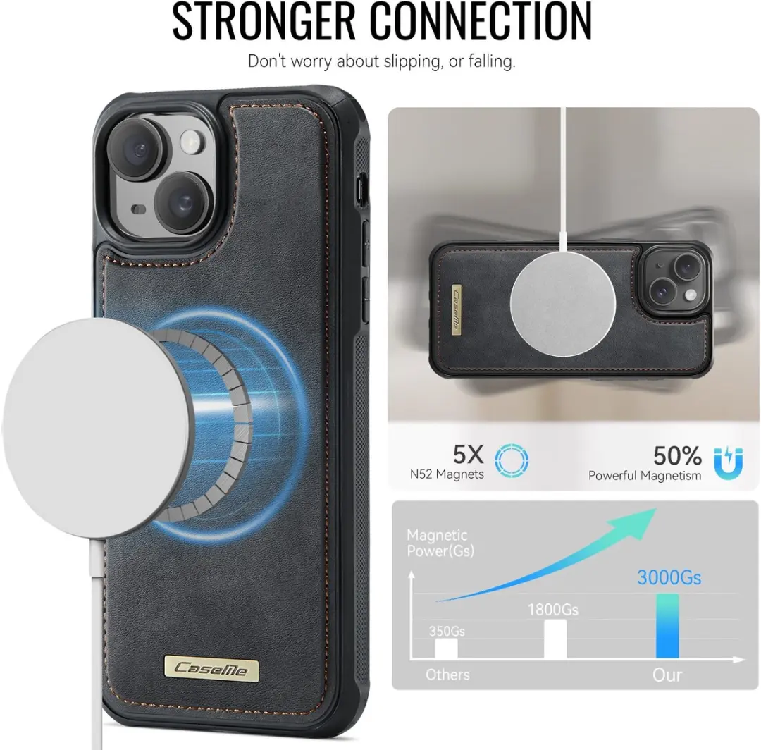 CaseMe C69 Leather Back Cover iPhone 13 - MagSafe - Zwart