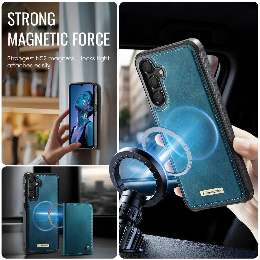 CaseMe C69 Leather Back Cover MagSafe - Blauw - Samsung Galaxy A35/A55