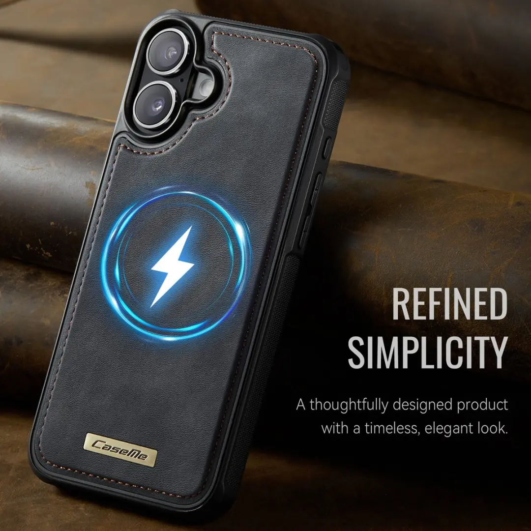 Caseme C69 Leather Back Cover iPhone 16 Hoesje - MagSafe - Zwart