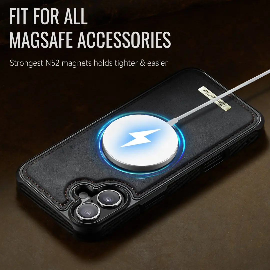 Caseme C69 Leather Back Cover iPhone 16 Hoesje - MagSafe - Zwart