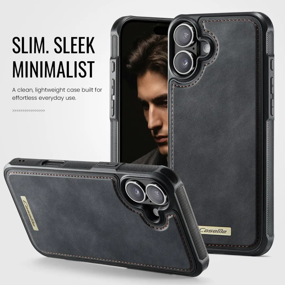 Caseme C69 Leather Back Cover iPhone 16 Hoesje - MagSafe - Zwart