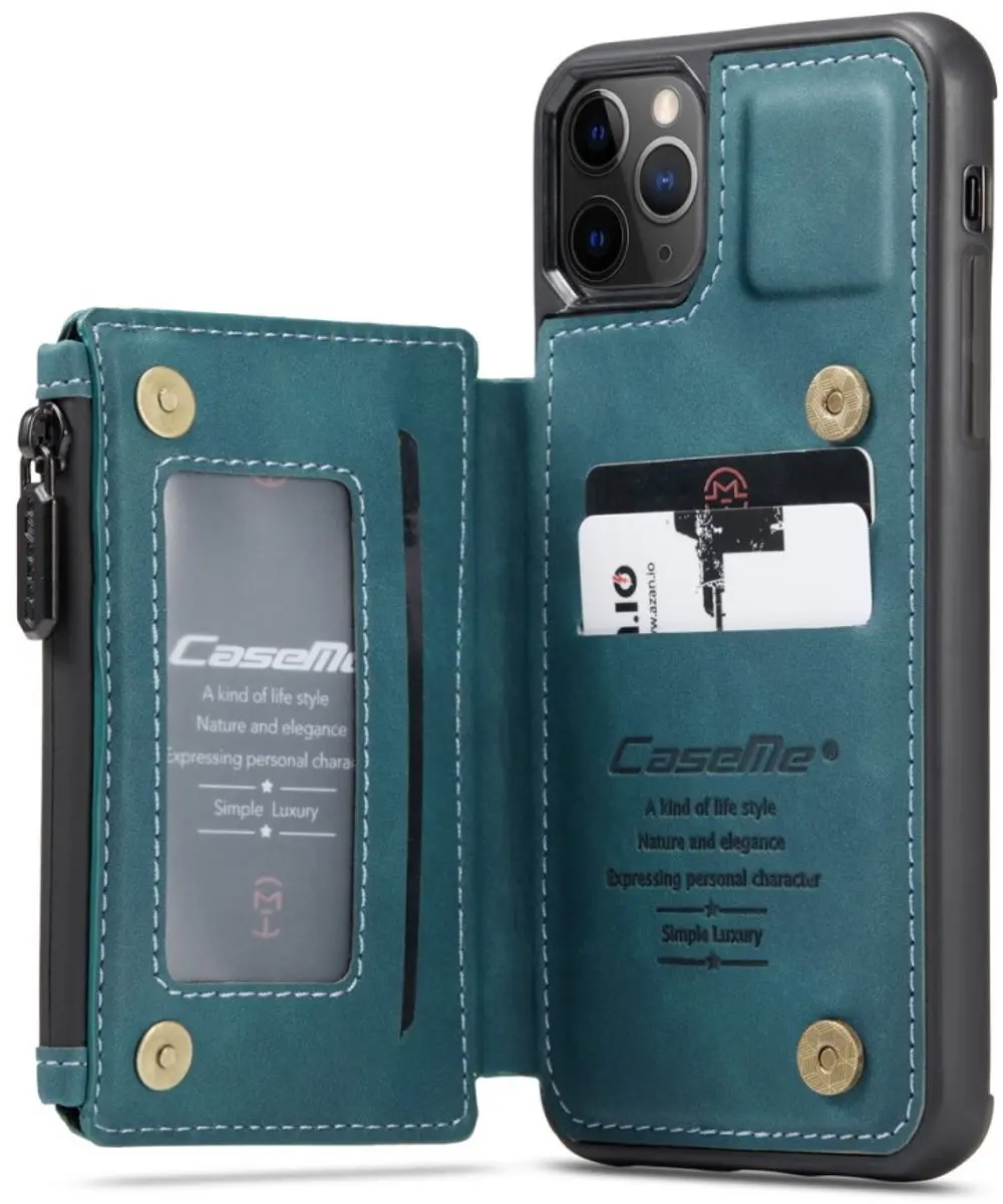 Caseme CSM-32672 Back Cover Wallet Kunstleer Hoesje - iPhone 11 Pro Max - Blauw