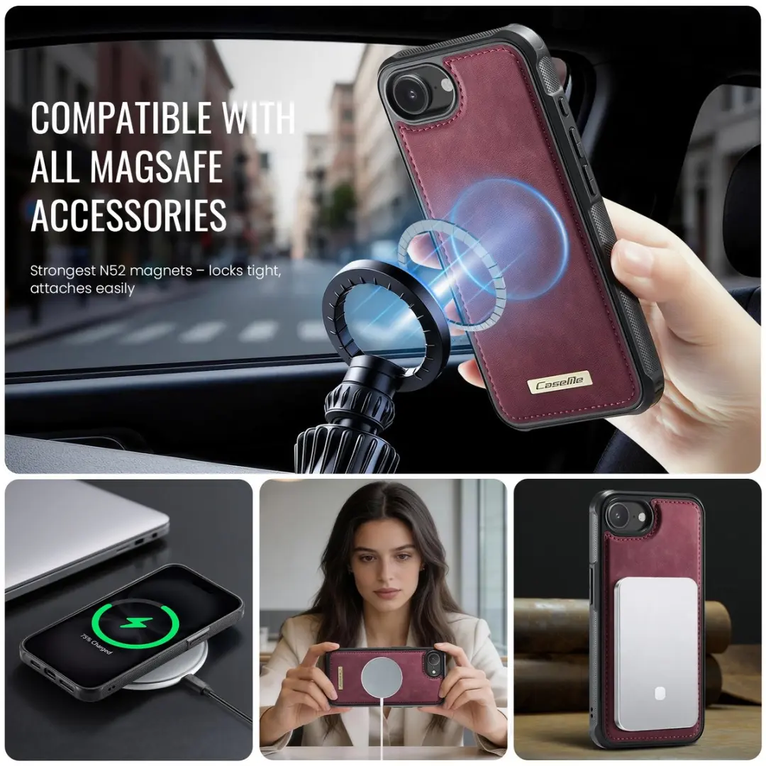 CaseMe C69 Leather Back Cover iPhone - MagSafe Rood