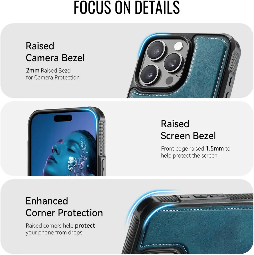 Caseme C69 Leather Back Cover iPhone 16 Pro Max - MagSafe - Blauw