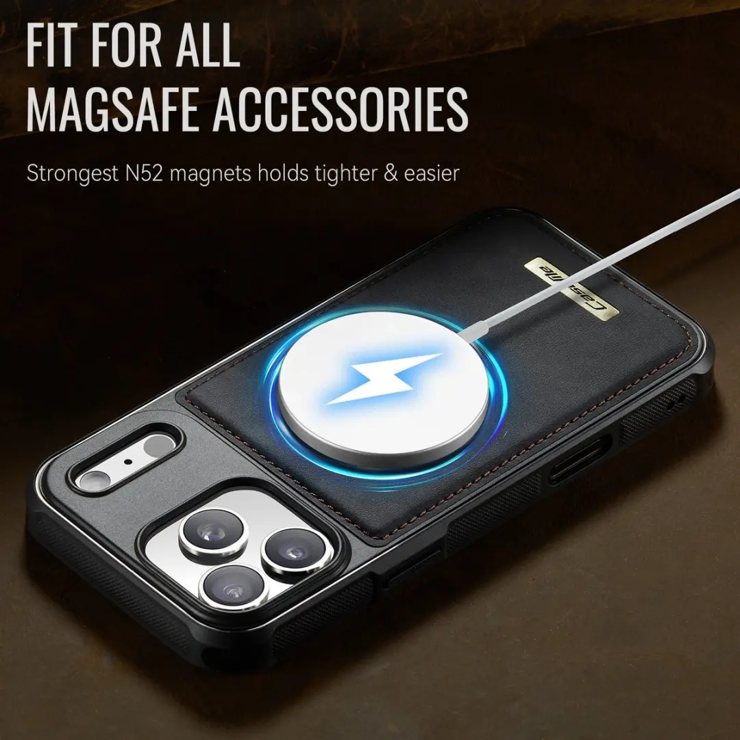 CaseMe C69 Leather Back Cover iPhone 17 Pro Max - MagSafe - Zwart
