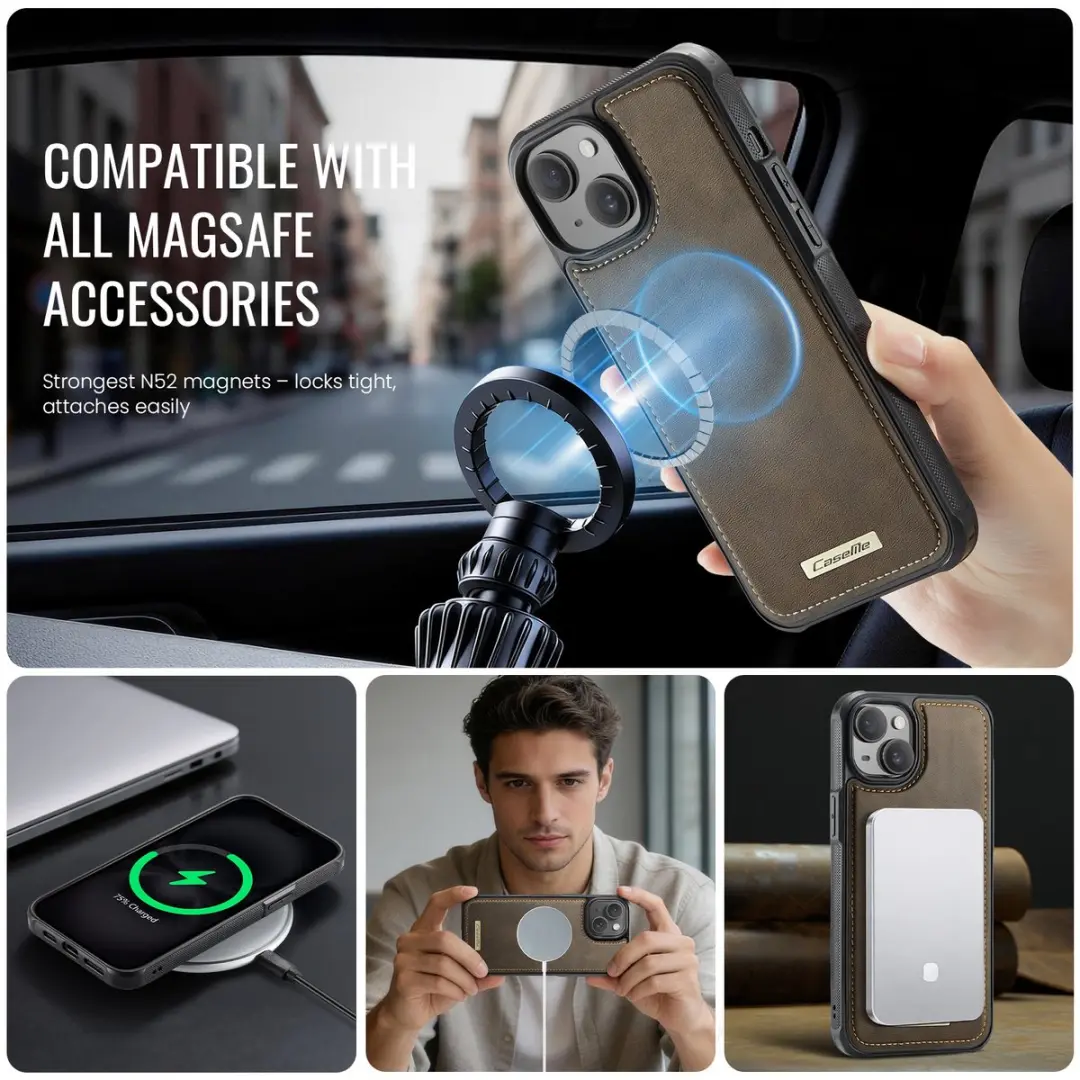 CaseMe C69 Leather Back Cover iPhone 14 - MagSafe - Bruin