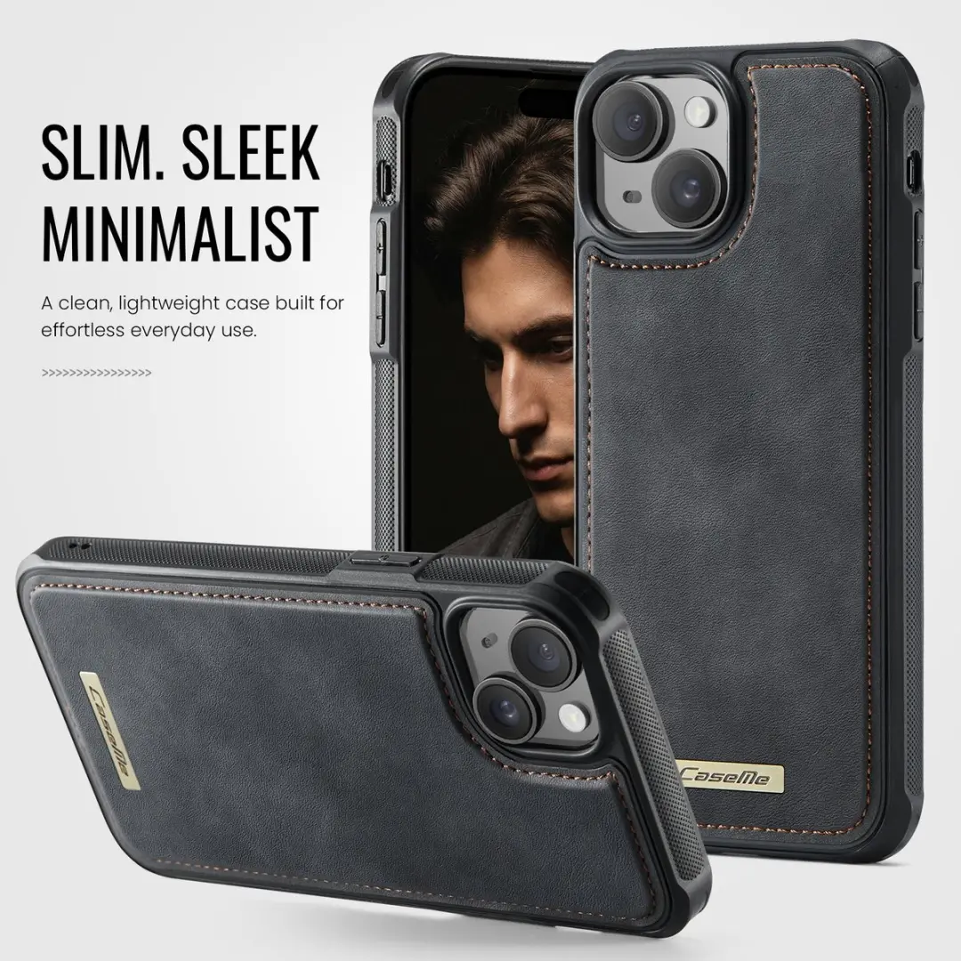Caseme C69 Leather Back Cover iPhone 15 Hoesje - MagSafe - Zwart