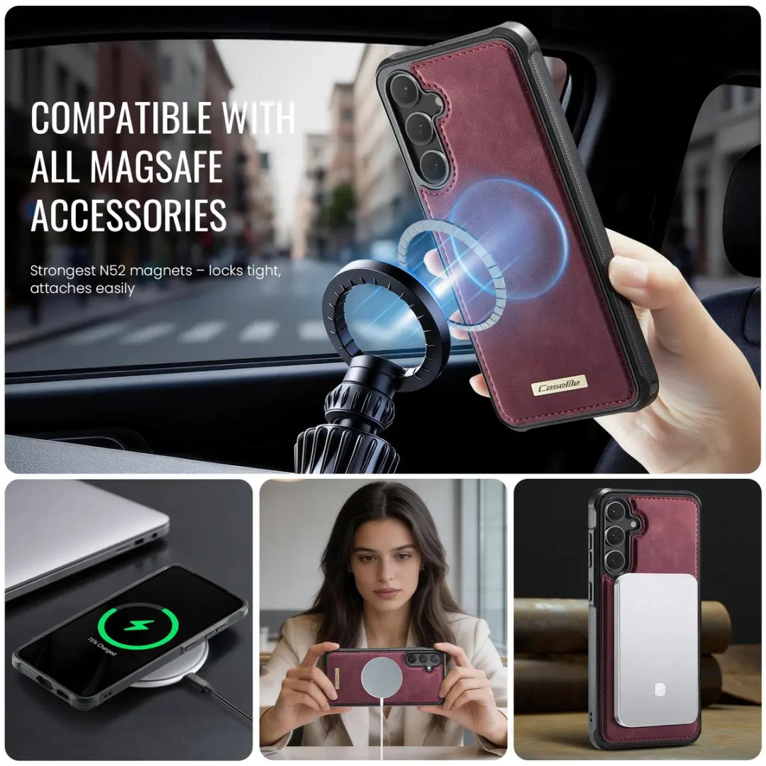 Caseme C69 Leather Back Cover - MagSafe Rood - Samsung Galaxy S25 FE