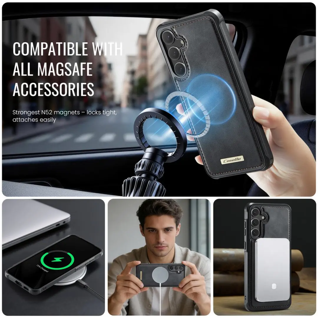 Caseme C69 Leather Back Cover - Samsung Galaxy S24/S25 - MagSafe - Zwart