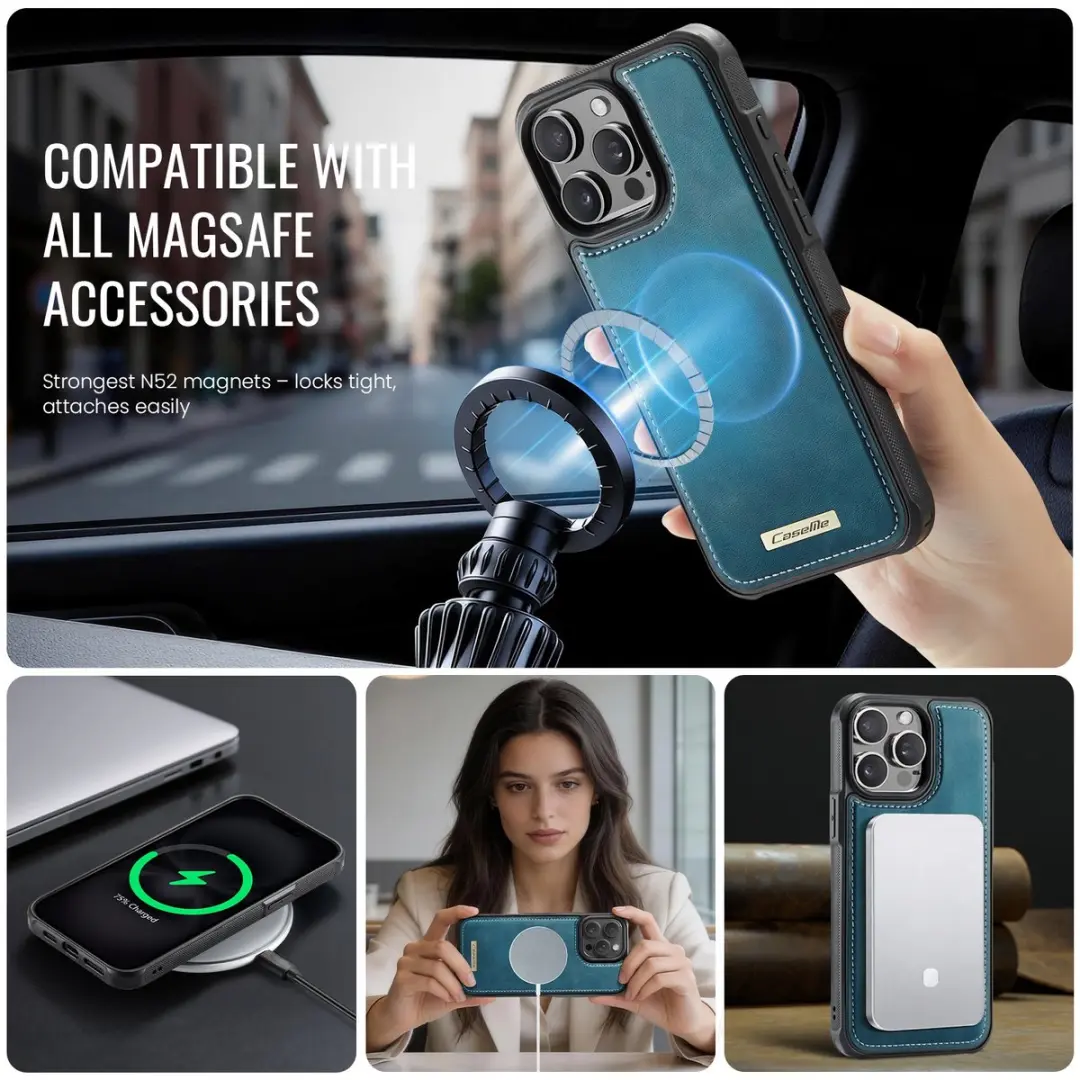 Caseme C69 Leather Back Cover iPhone 15 Pro Max - MagSafe - Blauw