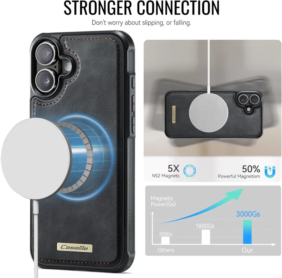 Caseme C69 Leather Back Cover iPhone 17 Hoesje - MagSafe - Zwart - afbeelding 6 van 6