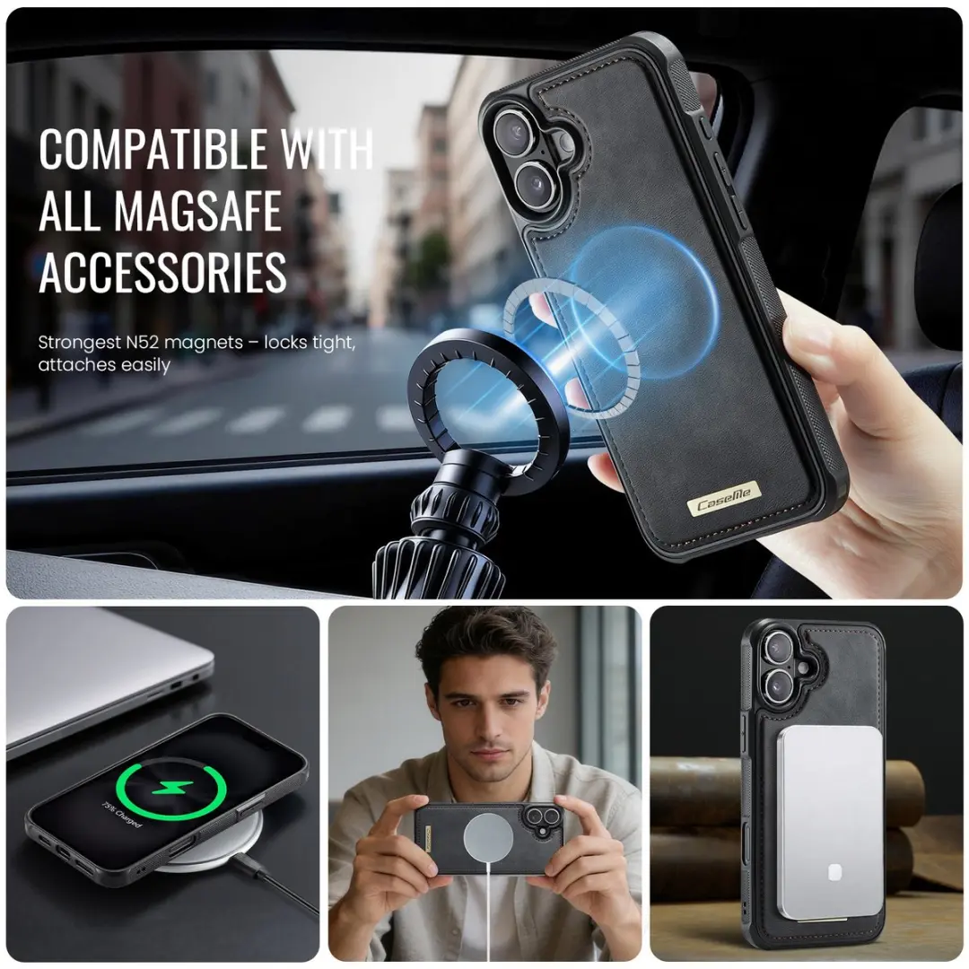 Caseme C69 Leather Back Cover iPhone 17 Hoesje - MagSafe - Zwart