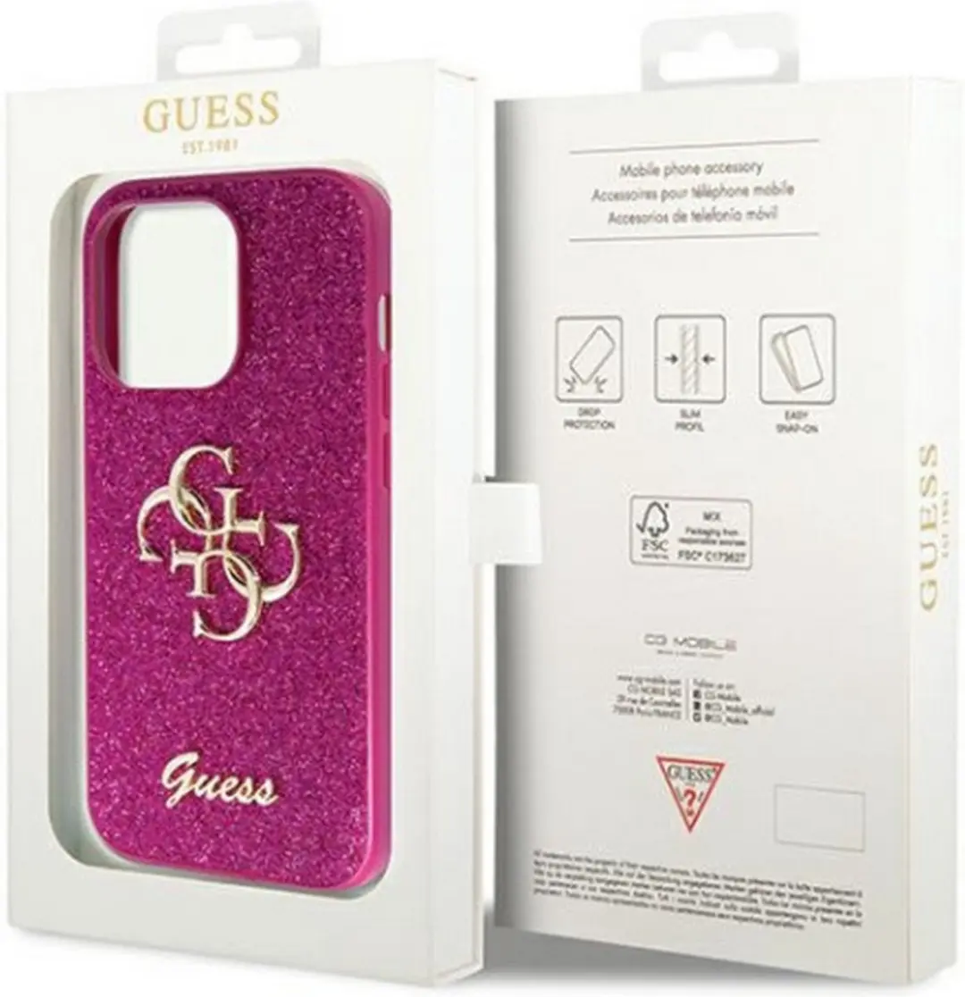 GUESS 4G Glitter Back Case - iPhone 15 Pro - Paars
