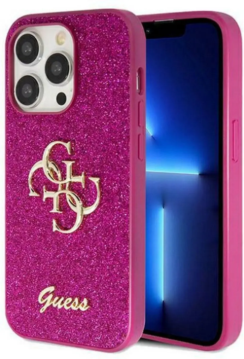 GUESS 4G Glitter Back Case - iPhone 15 Pro - Paars