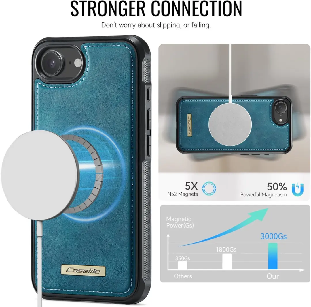 CaseMe C69 Leather Back Cover iPhone - MagSafe - Blauw