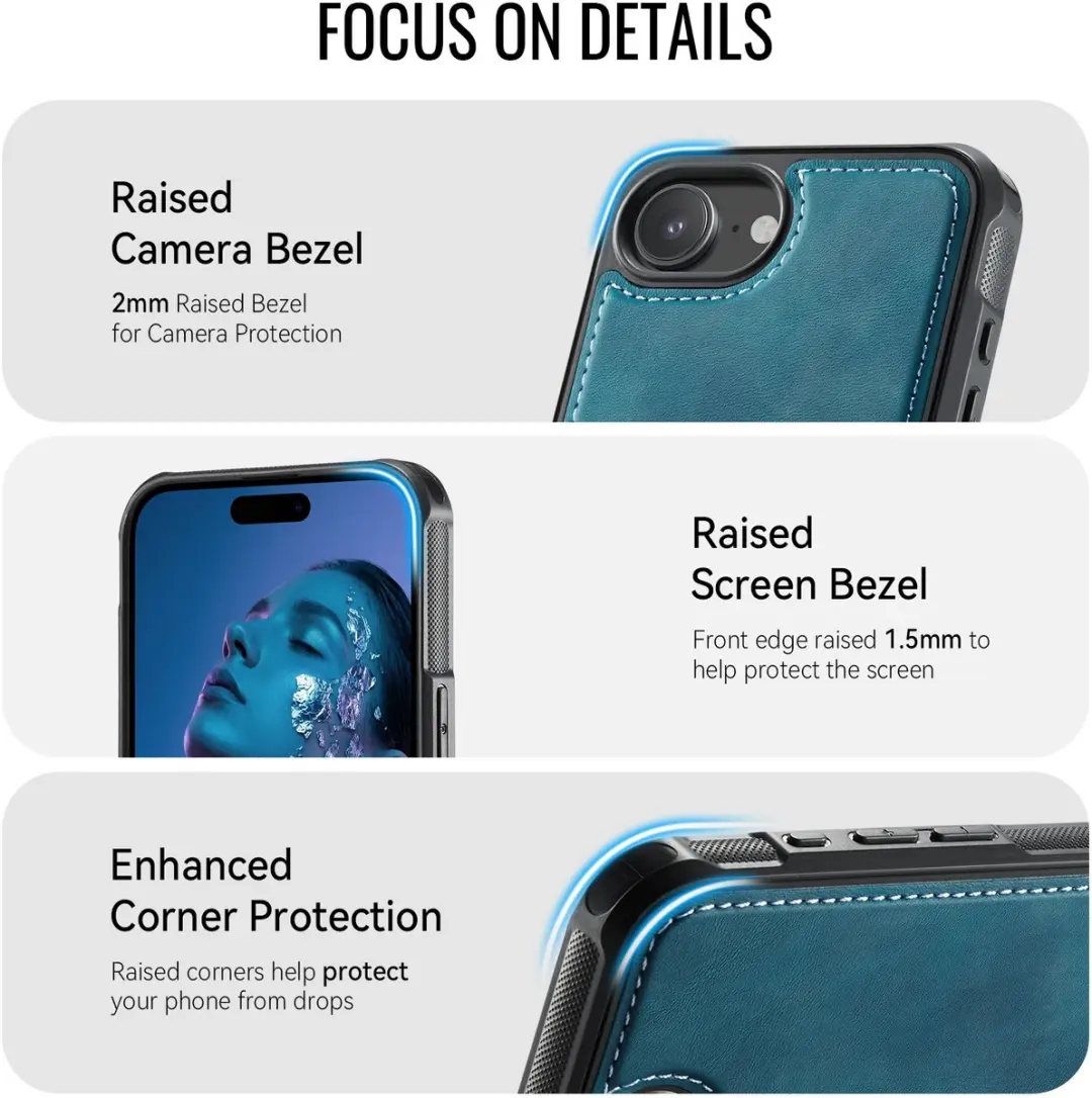 CaseMe C69 Leather Back Cover iPhone - MagSafe - Blauw