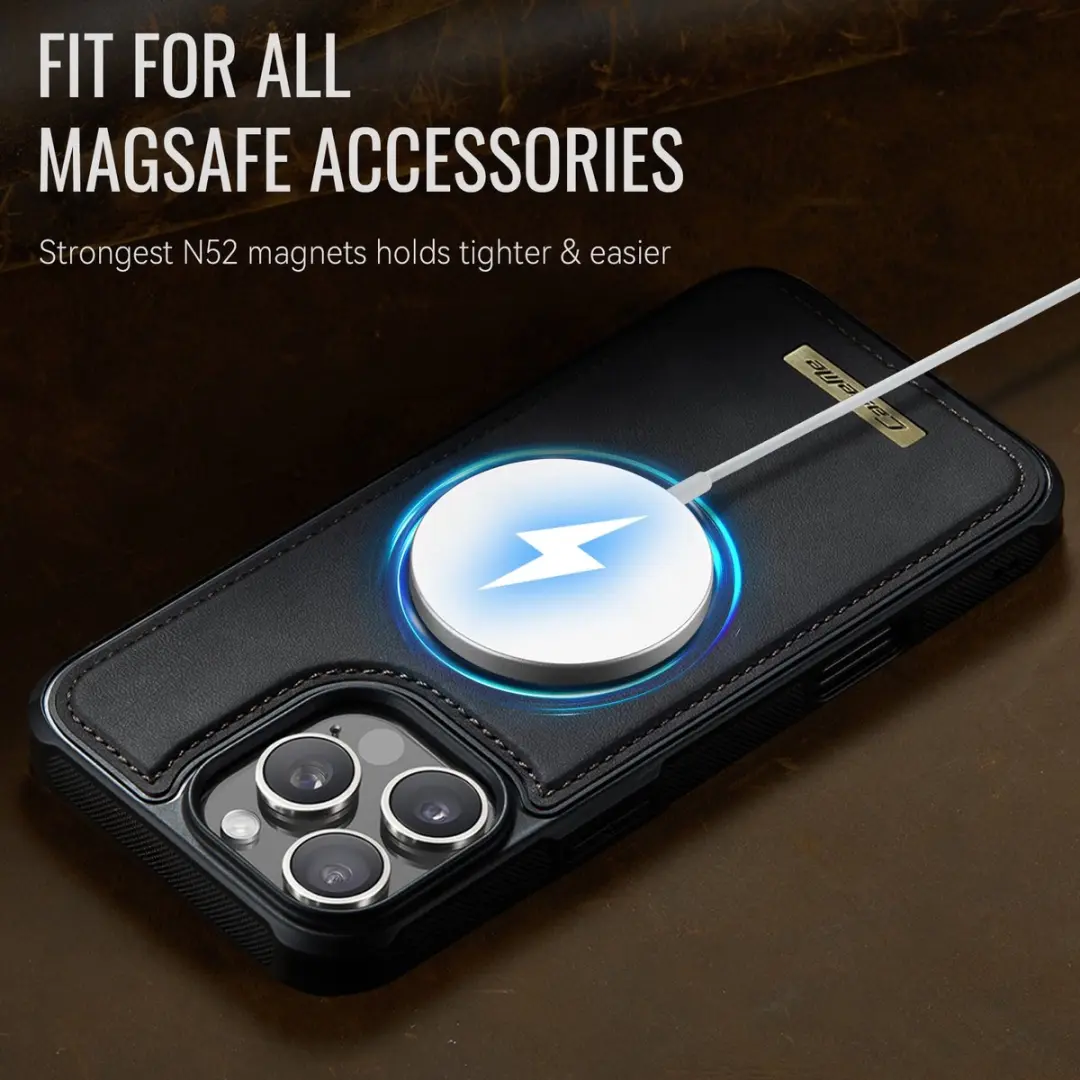CaseMe C69 Leather Back Cover iPhone 16 Pro - MagSafe - Zwart - afbeelding 6 van 6