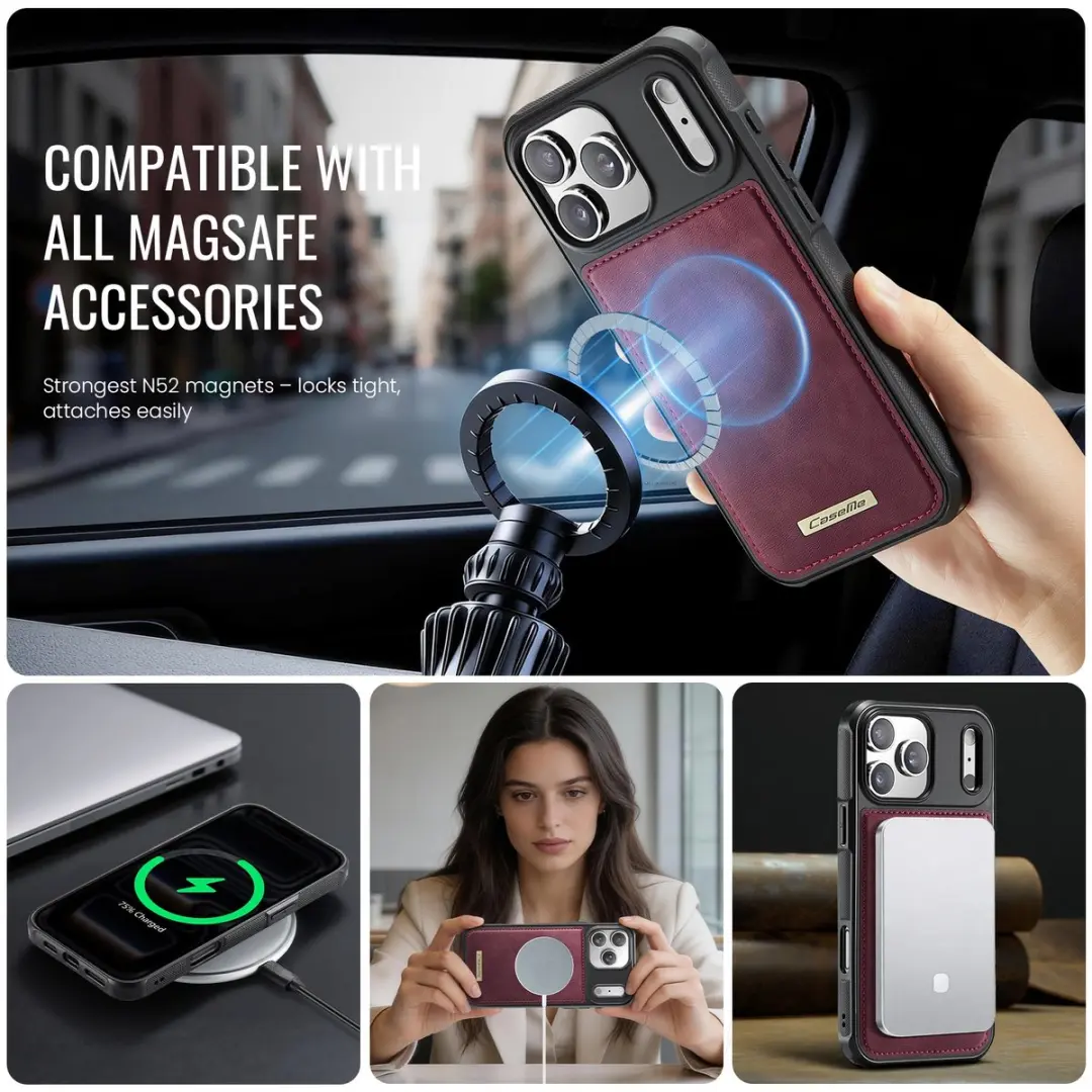 CaseMe C69 Leather Back Cover iPhone 17 Pro Max - MagSafe - Rood