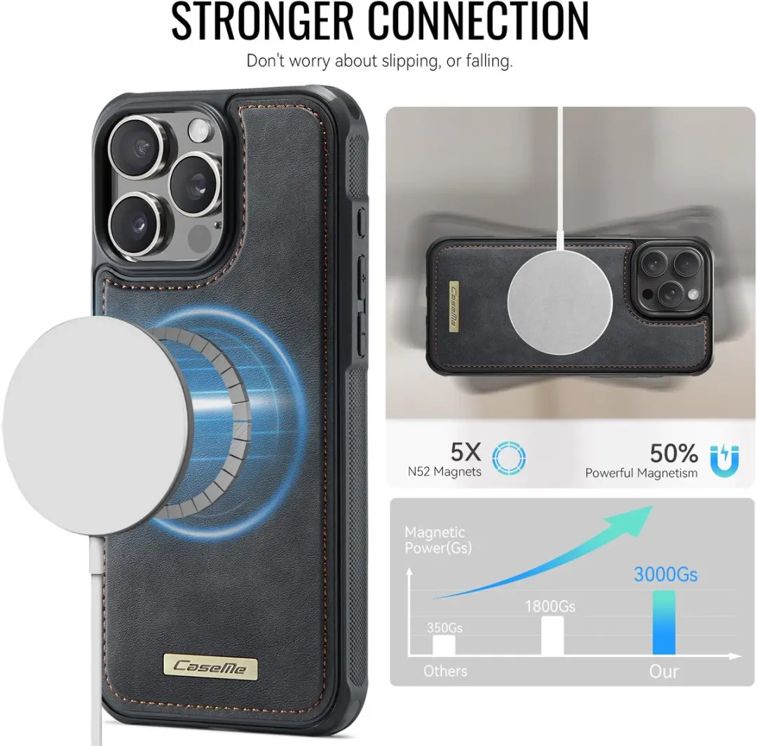 Caseme C69 Leather Back Cover iPhone 15 Pro - MagSafe - Zwart