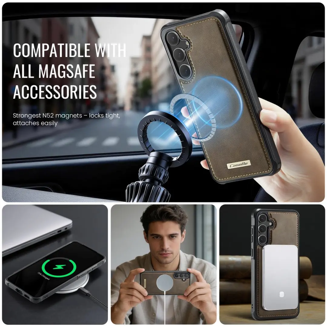 CaseMe C69 Leather Back Cover Samsung Galaxy S24/S25 - MagSafe - Bruin