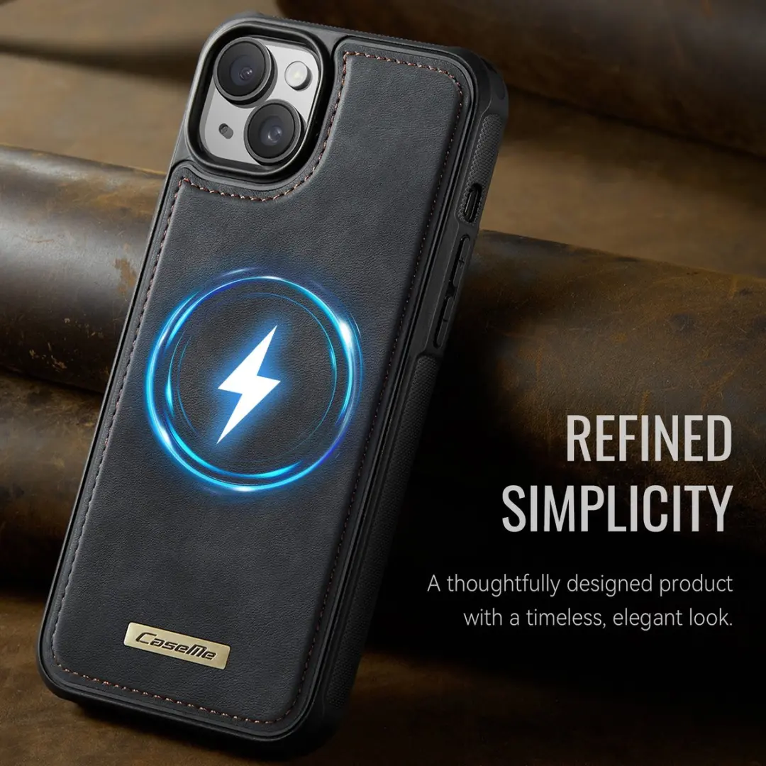 CaseMe iPhone 14 Hoesje C69 Leather Back Cover - MagSafe - Zwart