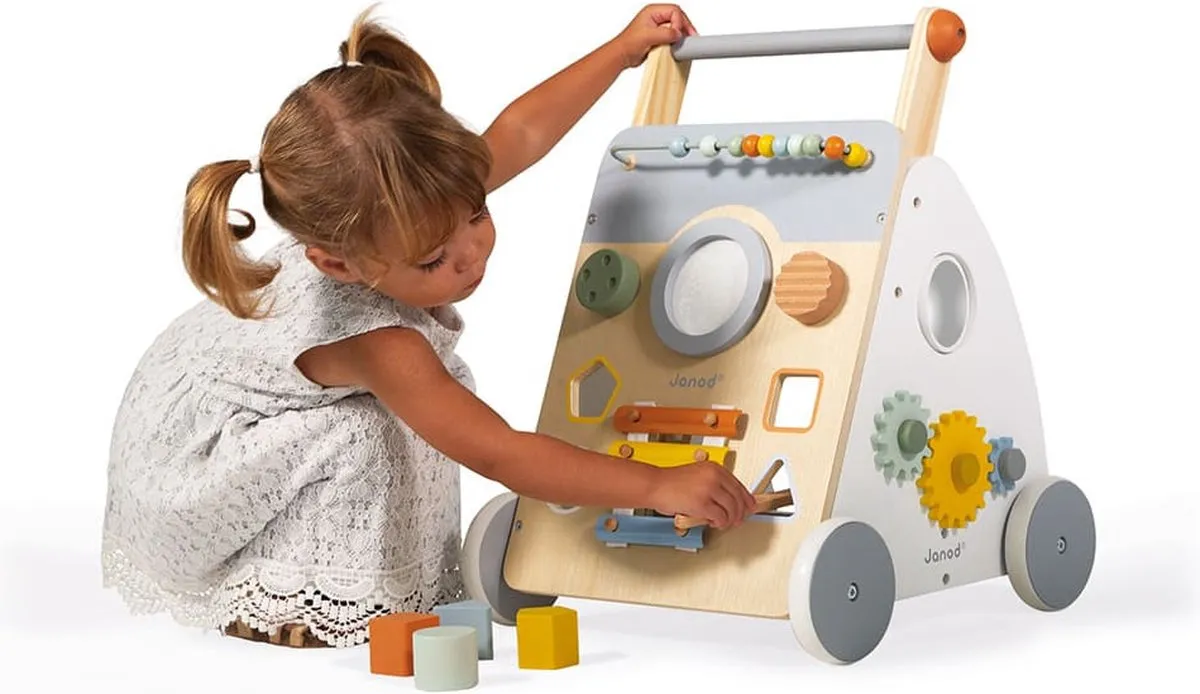 Janod Sweet Cocoon Multi-Activiteiten Loopwagen - 9 Activiteiten - Blauw/Grijs
