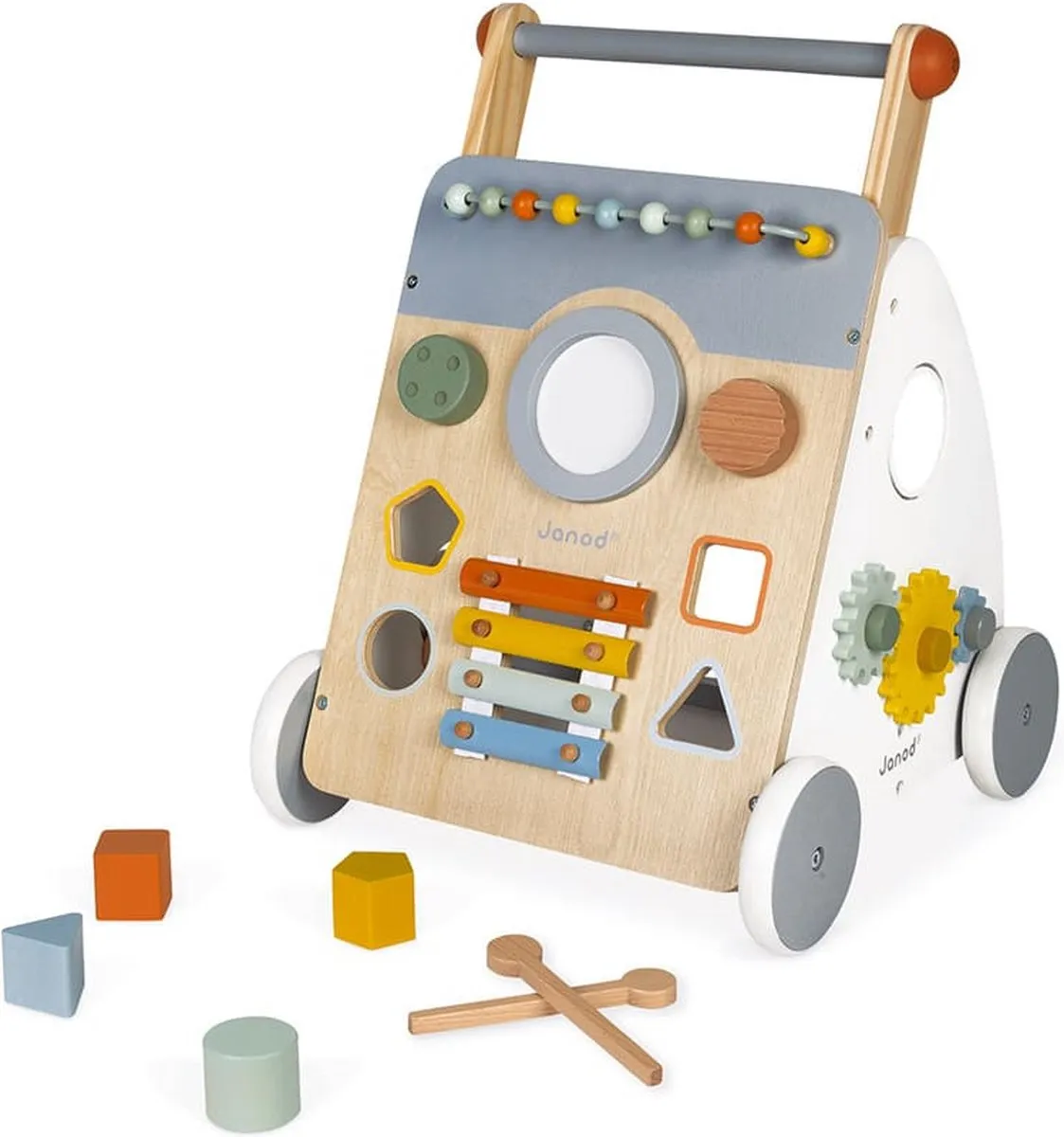 Janod Sweet Cocoon Multi-Activiteiten Loopwagen - 9 Activiteiten - Blauw/Grijs - afbeelding 6 van 6