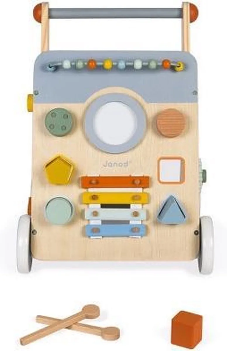Janod Sweet Cocoon Multi-Activiteiten Loopwagen - 9 Activiteiten - Blauw/Grijs