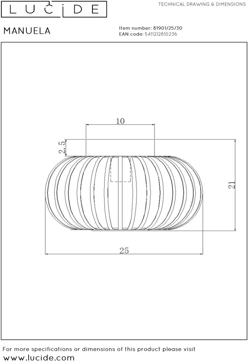 Lucide Manuela Plafondlamp Ø25cm Zwart