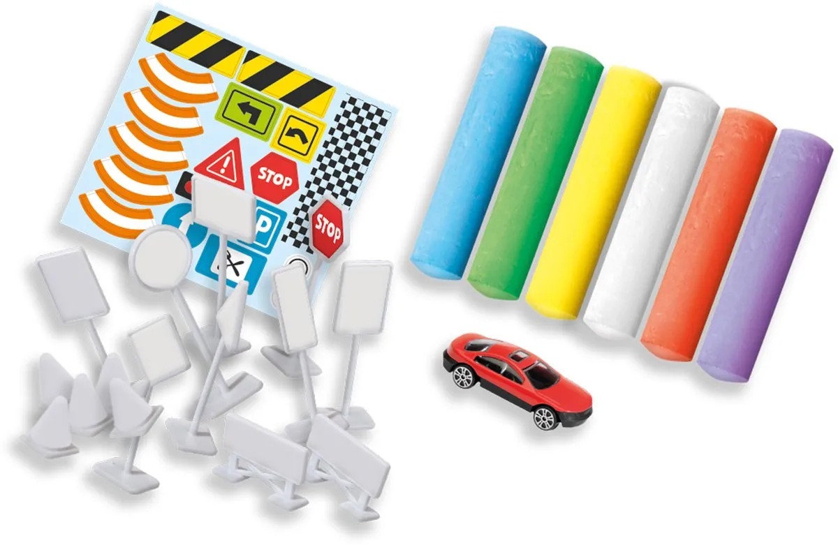 SES Creative Stoepkrijt Verkeer - 6 Kleuren met Accessoires