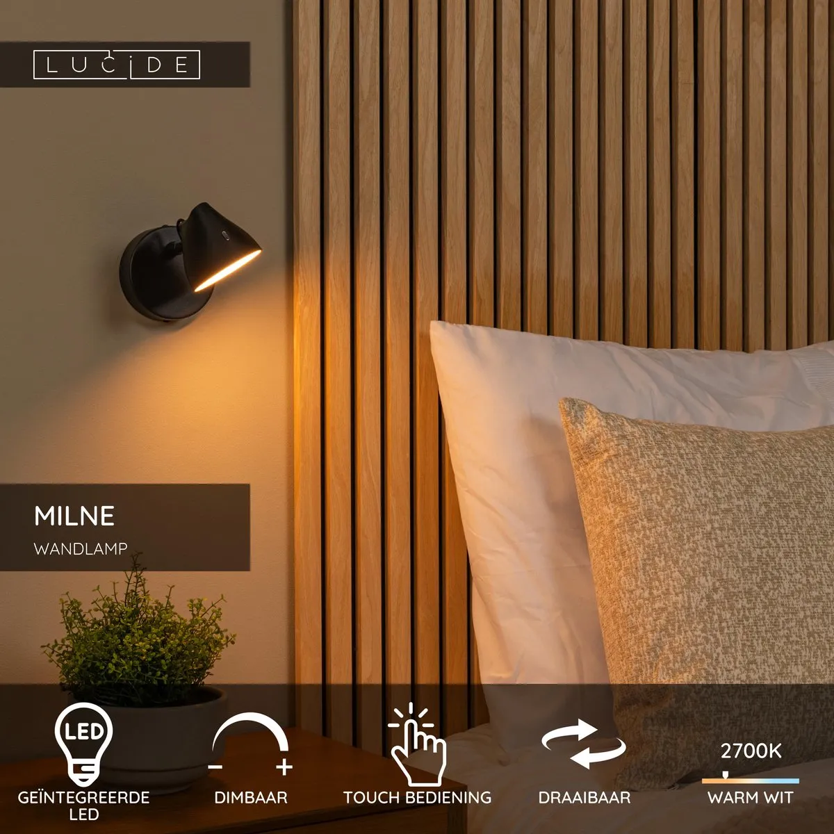 Lucide Milne Wandlamp 2x8W 2700K - Zwart