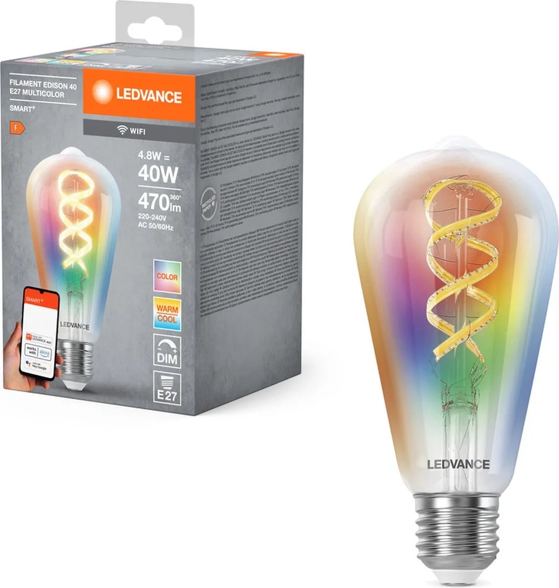 LEDVANCE SMART+ WIFI LED Lamp E27 4.8W 470lm RGBW - 4 Stuks - afbeelding 3 van 6