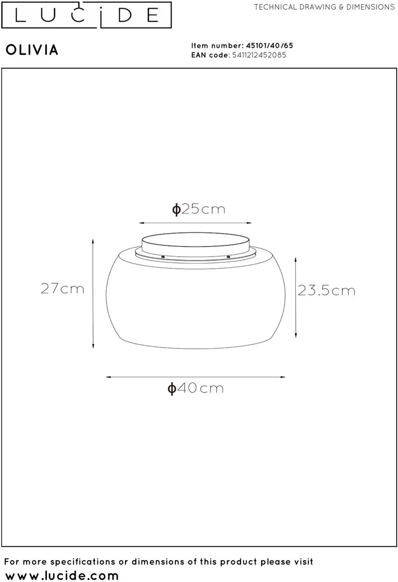 Lucide Olivia Plafondlamp Ø40cm - 3xE27 Fumé