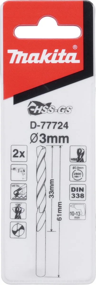 Makita Metaalboor HSS-GS 3,0x61mm - 2 Stuks