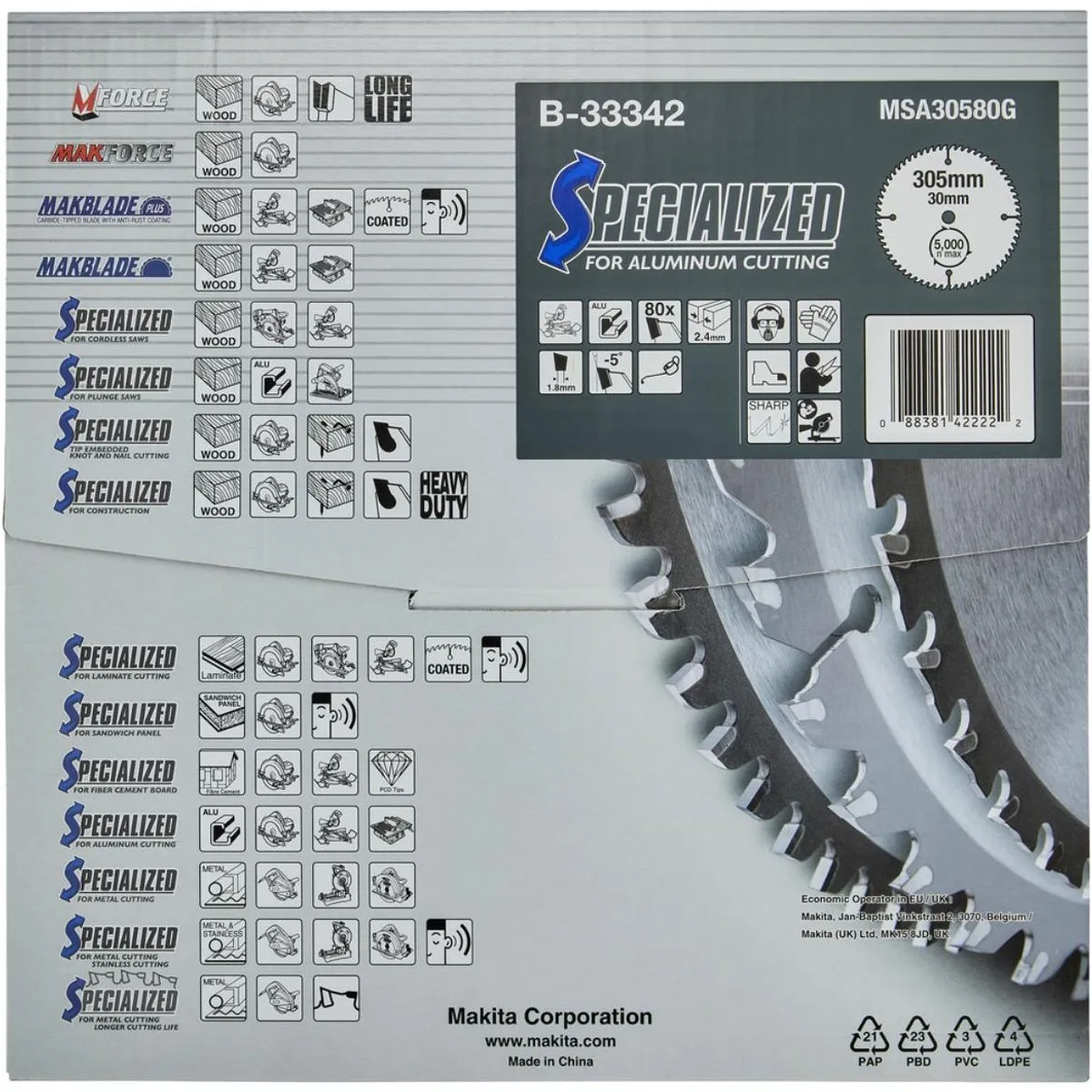 Makita Cirkelzaagblad B-33342 Aluminium 305mm - 80T - afbeelding 3 van 5